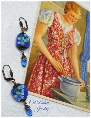 Dirndl Vintage Antik Kristall Ohrringe Blau Trachtenschmuck CatBalouJewelry - Bild 1 von 4