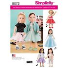 SIMPLICITY 8072 DOLL CLOTHES Sewing Pattern  18"  45.5cms Top Dress Pants