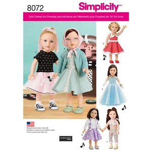 SIMPLICITY 8072 DOLL CLOTHES Sewing Pattern 18" 45.5cms Top Dress Pants - Picture 1 of 9