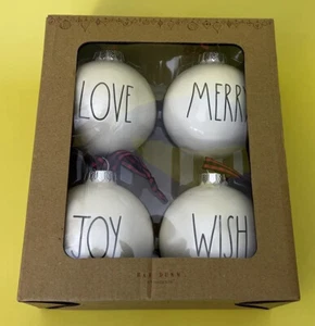 Rae Dunn Set of 4 Ornaments (LOVE, MERRY, WISH, JOY) - Picture 1 of 3