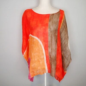 Chico's Poncho Top Blouse Size S/M Color Block Summer Flowy Beach Boho linen - Picture 1 of 13