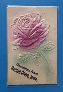 Vintage Garden Grove Iowa Gruß Postkarte Airbrush Hochrelief, - Bild 1 von 2