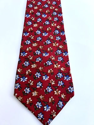Corbata CLAYBROOKE Hombre Vintage Roja Floral Primavera Seda Corbata Geométrica Hecha en EE. UU. Foto 1 de 4