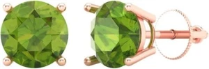 4.10 Ctw Natural Peridot Round Cut Solitaire Studs Earrings 14k Solid Rose Gold - Picture 1 of 4