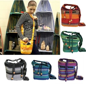 Ethnic Nepal Sling Bag Hippy 100% Cotton Fabric Cross Body Shoulder Student Bag - Picture 1 of 13