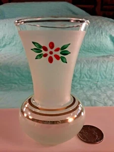 Jarrón de vidrio mediados de siglo pintado a mano excelente estado 3,75" de alto vintage Navidad - Imagen 1 de 12