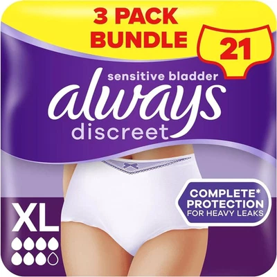 Always Discreet Incontinence Pants Women,Extra Large,UK Size 22-28,21 (7X3 Pack)
