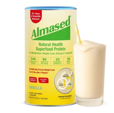 Batido de repuesto de comida de vainilla Almased - bajo índice glucémico 17,6 onzas (paquete de 1)  Foto 1 de 4