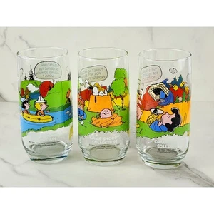 Camp Snoopy Collection Drinking Tall Glasses 16oz Peanuts Charlie Brown x3 Vtg - Picture 1 of 13