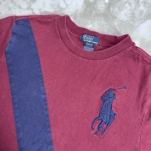 Polo Ralph Lauren T-shirt Youth Boys M (10 - 12) Maroon/ Blue Strip Big Pony - Picture 1 of 6