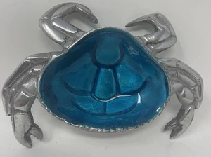 Vintage blau silber Krabbe Süßigkeiten, Nüsse oder fangen alle Schüssel 6" x 8" - Bild 1 von 6