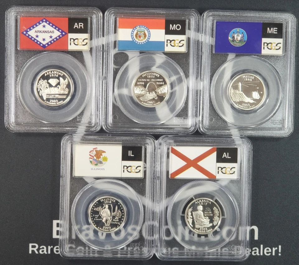 5 Coin 2003-S United States Silver Proof Quarters - ALL PCGS Graded PR 69 DCAM - Image 1 of 2