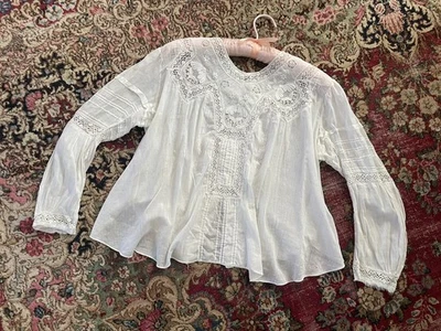 Authentic Antique Victorian Edwardian Blouse White Cotton Lace XS/S - Image 1 of 4