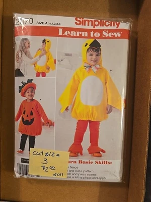 Simplicity Learn to Sew Pattern 2070 Toddler Costume Cut & Complete Size 3 - Image 1 of 2