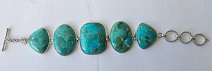 Vtg. Stunning 925 Sterling Silver Turquoise Twisted Wire 8.5" Link Bracelet NEW - Picture 1 of 6