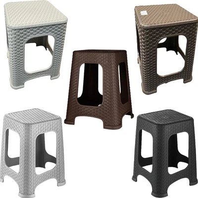 Rattan Step Stool Plastic Large Stool Indoor Outdoor Stackable Chair Home Garden - Image 1 of 4