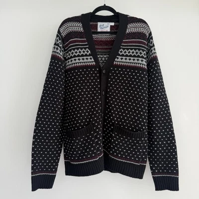 Topman Cardigan Sweater Mens XL Nordic Fair Isle Wool Blend Knit Intarsia Jumper - Image 1 of 4