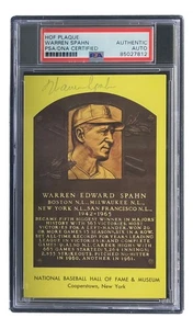 Warren Spahn Signed 4x6 Milwaukee Braves Hall Of Fame Plaque Card PSA/DNA - Picture 1 of 4