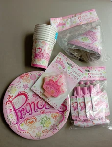Pink Party Princess Tableware Paper Napkins Cups Plates Hats Blowouts Pack for 8 - Picture 1 of 1