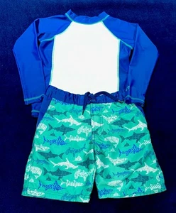🦈🐟CABANA LIFE Boys Size 7 Rashguard & Swim Shorts UPF 50 EUC (Worn 1X) - Picture 1 of 2