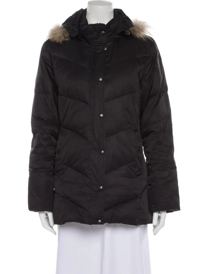 Abrigo acolchado de plumón negro para mujer Mackintosh con capucha de piel sintética talla M Foto 1 de 4