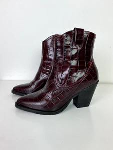 AllSaints Cowboy Pointy Ankle Boots Burgundy Cow Leather Size Uk 3 EU 36 - Picture 1 of 12