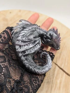 Resin Dragon Silver Sleeping Fantasy Whimsical - Picture 1 of 5