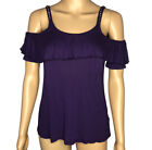 Juicy Couture Open Shoulder Top Womens Size XS Purple Embellished