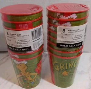 American Greetings Grinch 8 Plastic Party Cups New Lot Of 2 - Picture 1 of 7