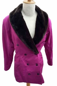 Ann Tjian for Kenar VTG 80s women’s buttoned blazer shoulder pads SZ 8 Fuchsia - Picture 1 of 6