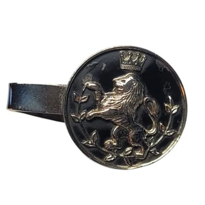 Tie Clip Lion Black Enamel Round Anson Mid Century Modern Mad Gangster Men M27 - Picture 1 of 3