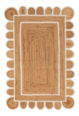 Square Rug Natural Jute Farmhouse Area Rug Hand Woven Rustic Look Scallop Rug - Image 1 of 4