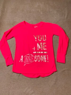 Justice Sz 8 Hot Pink Long Sleeve Silver You + Me = Awesome (E) - Image 1 of 4