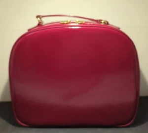 Estee Lauder Train Case Cosmetic Bag, Red Patent Leather / Vinyl, Pre-Owned - Picture 1 of 18