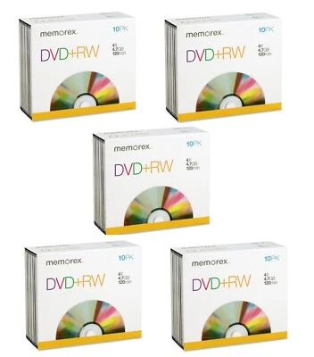 50 Genuine Memorex Blank DVD+RW discs 2x 4.7GB 120 mins Rewritable Jewel case - Image 1 of 3