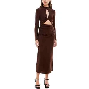 WAYF Brown Espresso Madmesoille Cutout Twist Midi Dress NWT Size Small - Picture 1 of 9