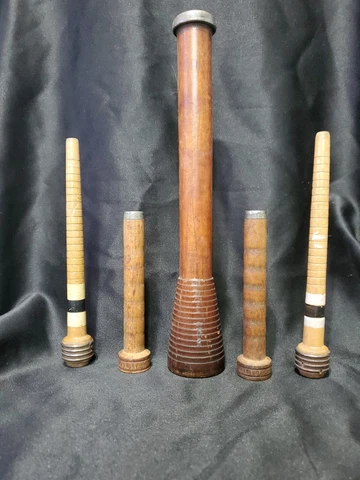 Vintage Industrial Wood Textile Mill Spools Bobbins Spindles Thread lot of 5 Cover