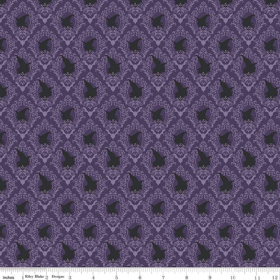 "Spooky Schoolhouse" Damask Purple Yardage by Melissa Mortenson for Riley Blake - Image 1 of 1