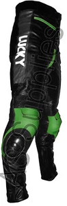 LUCKY STRIKE Leather Motorcycle Trousers Pants - Black/Green - Classic Biker - Picture 1 of 8