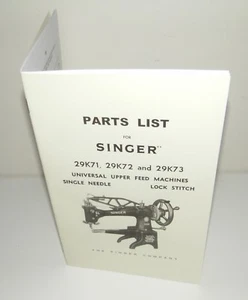 Singer 29K71 29K72 29K73 Sewing Machine list of Parts Reproduction  - Picture 1 of 11