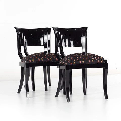 Klismos Style Mid Century Black Lacquer Dining Chairs - Set of 4 Cover