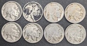Eight Different U.S. 5C Buffalo Nickels from 1915 to 1929 Lower Grade Coins - Picture 1 of 2