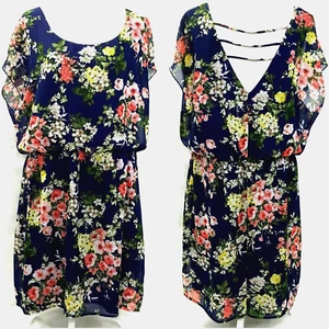 Vestido City Triangle Para Mujer 2X Floral Azul Rosa Forrado Gasa Casa Trabajo Oficina - Imagen 1 de 12