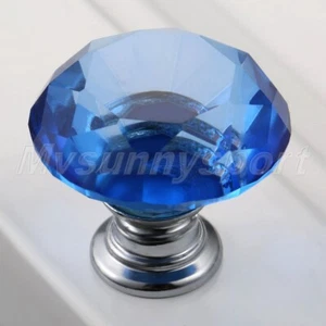 Blue Crystal Glass Cabinet Knobs Drawer Furniture Door Pull Handle 30mm Hardware - Picture 1 of 12