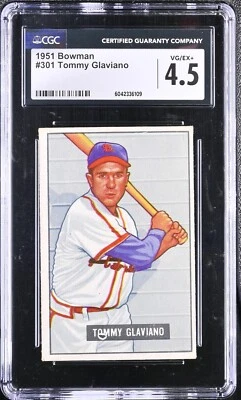1951 Bowman #301 Tommy Glaviano St. Louis Cardinals - RC – Hi # - CGC 4.5 VG/Ex+ - Image 1 of 2
