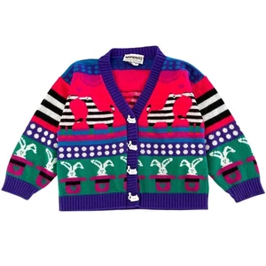 Vintage Mini Waves Cardigan Sweater Size 7 Animal Bright Colorful Knit Zebra Cat - Picture 1 of 10