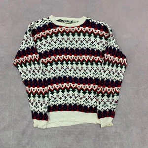 Vintage Knitted Jumper abstract patterned grandad knit sweater Men's L - Picture 1 of 5