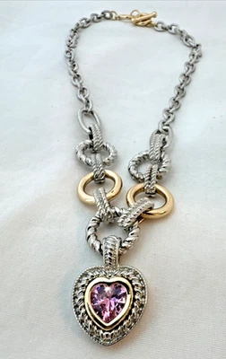 Darling Plata Oro Suroeste Rosa Corazón Hinchado Colgante Cadena Collar y2k Años 2000 Foto 1 de 4