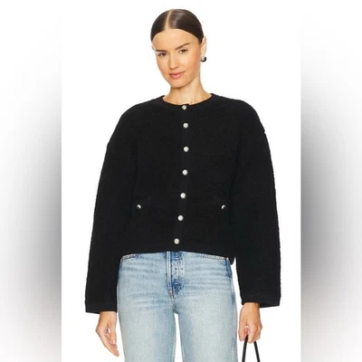 RAG & BONE Women’s LARGE Kaia Boucle Cardigan Black Silver Button Thick CP25 - Image 1 of 4