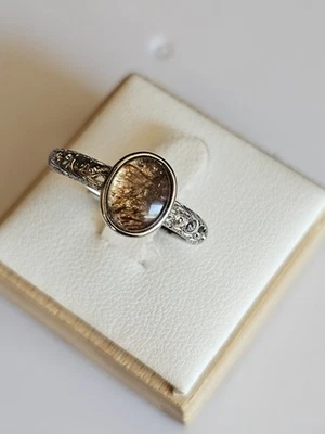 Modeschmuck Damenring mit stein Kirstall Schwarzgold Super Seven Geschenke  - Bild 1 von 4